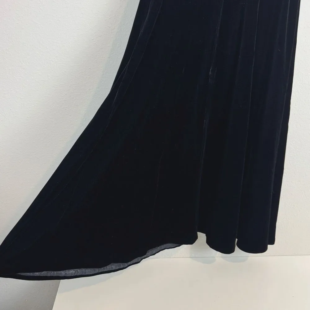 Vintage 90s Michelle Stuart Black Velvet Maxi Skirt 10 (27" waist) - Picture 2 of 9